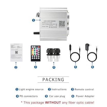 AKEPO 16W Car Home Dual-Head Twinkle Fiber Optic Light Engine, Twinkle+APP Control+Music Activated+28-Key Remote for Starlight Headliner Kit - size: 16W Dual-Head Twinkle
