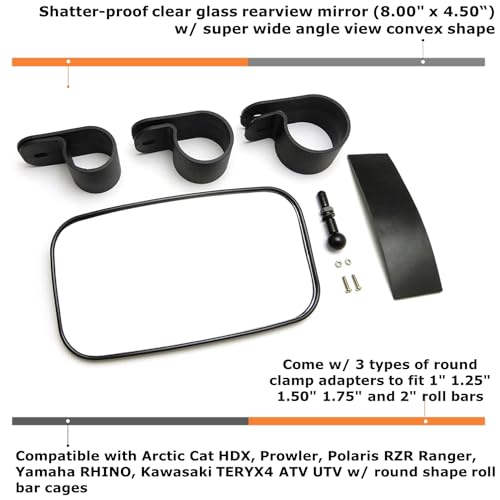iJDMTOY Universal Fit 1 to 2 inch Round Roll Bar Clamp Mount Convex Inside Center Rearview Mirror For Polaris Yamaha Honda Can-Am Arctic Cat Kawasaki CFMOTO ATV UTV