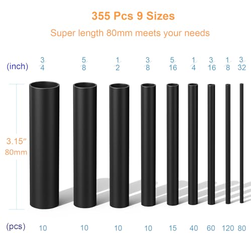 Heat Shrink Tubing Kit 355pcs Shrink Wrap Tube Waterproof Connectors - size: 355pcs Black