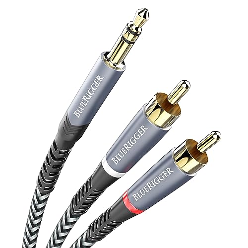 BlueRigger 3.5mm to RCA Audio Cable (25FT, RCA Male to Aux Audio, Braided, Headphone Jack Adapter, Metal Shell) - for Phones, Amplifiers, Tablets, Home Theater, Speakers, HDTV - size: 25FT, style: Regular