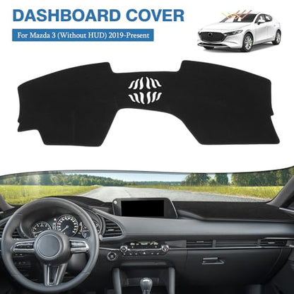 FIILINES Dash Cover for 2019-2025 2026 Mazda 3 Hatchback Sedan (Without HUD), Dashboard Mat Interior Accessories Dashboard Pad Carpet Dash Mat Sunshade Non-Slip Polyester Protector No Glare Black - size: For Ma-zda 3 2019-2026