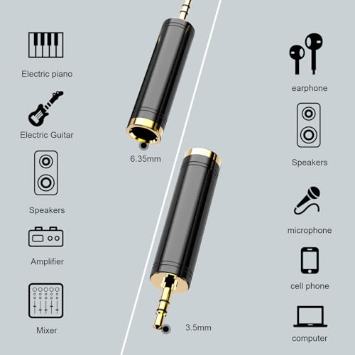 Eanetf 3.5mm to 1/4'' Stereo Gold-Plated Pure Copper Adapter, 1/8 Inch Mini Jack Male to 1/4 Inch Female Jack Stereo Adapter for Headphone Amp Adapte (1PACK-Black) - color: 1PACK-BLACK