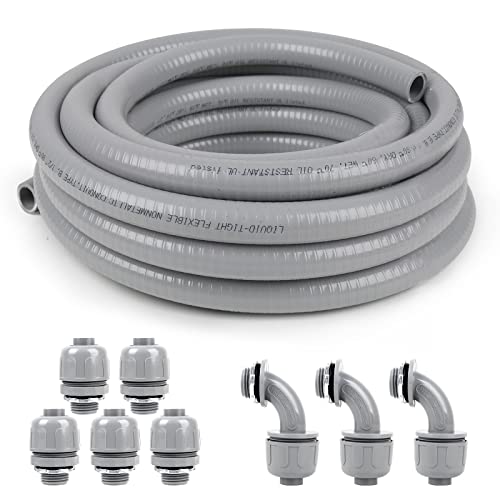 1-1/2(1.5) 25ft Trade Size Liquid-Tight Conduit and Connector Kit,Flexible Non Metallic Liquid Tight Electrical Conduit Kit with 5 Straight and 3 90-Degree Connector Fittings,Actual OD Approx. 1.88 - size: 1-1/2 25ft