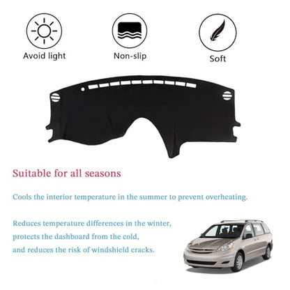 Dashboard Cover Suitable for Toyota Sienna 2004-2010 Car Dashboard Cover Sun Visor Mat Non-Slip Polyester Dashboard Accessories (Black) - size: 2004-2010 For Toyota Sienna