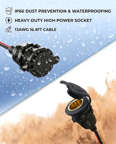 16.4FT 13AWG 12V Waterproof Cigarette Lighter Socket Power Outlet - size: 16.4FT(5m)