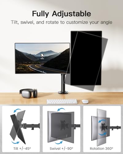 HUANUO Dual Monitor Mount for 2 Monitors up to 32 inches, Heavy Duty Dual Monitor Stand Holds up to17.6lbs, Dual Monitor Arm with Height Adjustable Tilt Swive Rotate, VESA Hole 75mm or 100mm