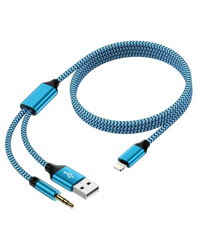 Lightning to 3.5mm Aux Cable for Car +Charge Cord 2-in-1 MFI Certified Male