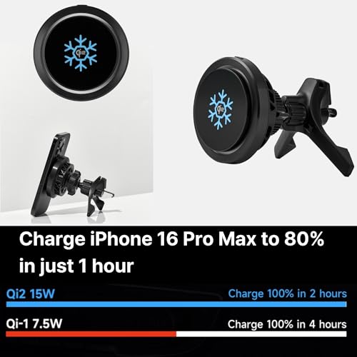 Qi2 Certified 15W Wireless Car Charger with Peltier Cooling, MagSafe Compatible Magnetic Car Mount, Strong N52 Air Vent Phone Holder for iPhone 17/16/15/14 Pro Max, Galaxy S26/S25(Black) - color: Black