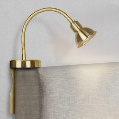 Solfres Patented Innovative Design Headboard Reading Light. No Drilling Golden Book Light for Bedtime Reading. Dimmable LED Book Reading Lamp with Bulb. Movable & Flexible, Gold - color: Gold, size: M