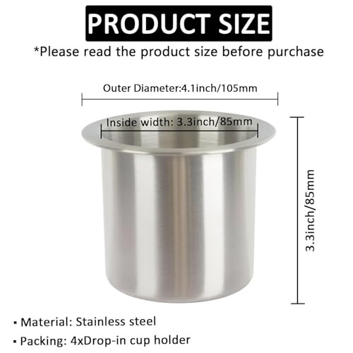 4Pcs Drop-in Cup Holder,304 Stainless Steel Automotive Cup Holders,Silver Poker Table Drink Holder Dining Table Cinema Sofa Yacht Boats Cars Touring RV Car Drop-in Drink Cup Holder - size: Silver,4pcs