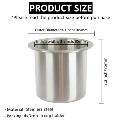 4Pcs Drop-in Cup Holder,304 Stainless Steel Automotive Cup Holders,Silver Poker Table Drink Holder Dining Table Cinema Sofa Yacht Boats Cars Touring RV Car Drop-in Drink Cup Holder - size: Silver,4pcs