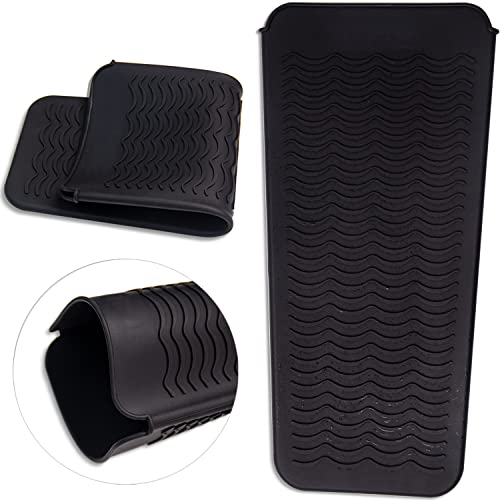 ANGENIL Silicone Heat Resistant Travel Mat Pouch for Titanium Ceramic Flat Iron, Hair Straightener Professional and Curler 2 in 1, Curling Wand, Crimper Hair Iron Tools, Food Grade Silicone, Black - color: Black