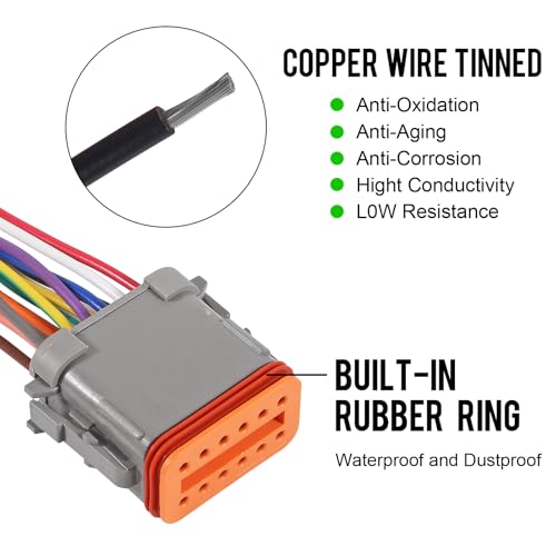 2 Sets Deutsch DT 12 Pin Waterproof Connector 12 Way Male Female Automotive Waterproof Electrical Connector Plug with 16 AWG Cable Wire for Car Truck Boats - color: 2Sets 12Pin