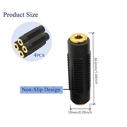 1/8 inch Audio Adapter 3.5MM Female to Female Coupler Stereo Connector for Headphones 4pcs