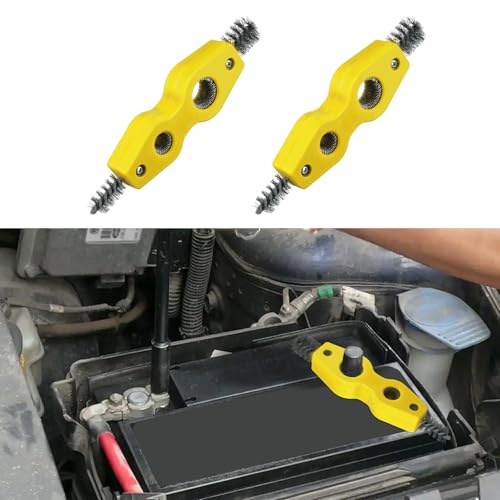 2PCS 4 in 1 Car Battery Cleaning Brush, Battery Terminal Cleaner, Copper Pipes Cleaner Brush Tool, Auto Universal Interior and Exterior Battery Terminals Machine Parts Anti-Corrosion Battery Terminals - color: Yellow, size: 2PCS