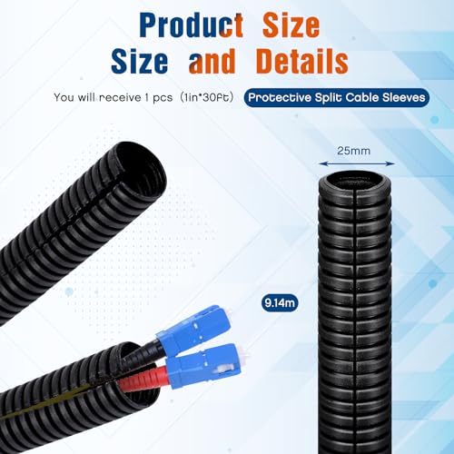 Sasylvia 1'' X 30 ft Split Wire Loom Cord Protector Tubing Split Conduit Protector Tubing Convoluted Tube Flexible Electrical Wire Cover Protective Sleeves(Black) - size: 1" x 30 ft