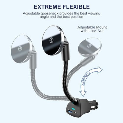 12V Socket Power Outlet + Magsafe Car Mount Charger,10FT Cable 24V 216W Multi Port Outlet, 15W Wireless Car Cigarette Lighter Phone Charger