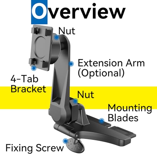 CD Slot Car Mount for Portable CarPlay Screens with Extension Arm, Adjustable Angles, Low Profile, Integrated Mounting Solution for in-Car Android Display Monitors (4-Tab Bracket Mount) - style: 4-Tab Bracket Mount Pro