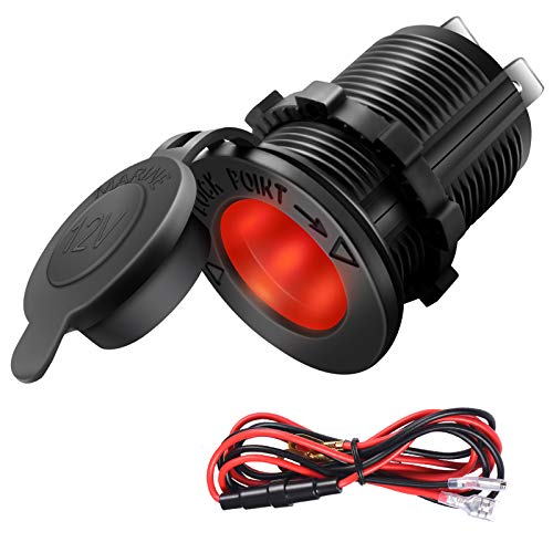 Cigarette Lighter Socket Car Marine Motorcycle ATV RV Lighter Socket Power Outlet Socket Receptacle 12V Waterproof Plug (LED Red) by ZHSMS - color: Red