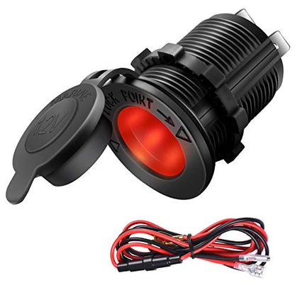 Cigarette Lighter Socket Car Marine Motorcycle ATV RV Lighter Socket Power Outlet Socket Receptacle 12V Waterproof Plug (LED Red) by ZHSMS - color: Red
