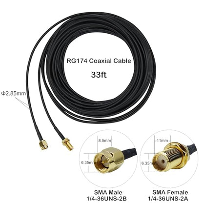 SMA Extension Cable 33ft, SMA Male to Female Low Loss RG174 Coaxial Cable Extender for SDR, Wireless Security Camera, Network System, GPS LTE 4G 5G WiFi Radio Antennas