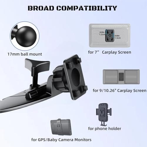 CD Slot Mount for Carplay Screen 17mm Ball Adapter with 4-Button Lock Compatible with 7-10.26 Inch Portable Car Play Baby Camera Monitors Cell Phone Replacement Cd Mount