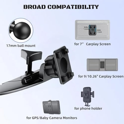 CD Slot Phone Mount for Car, 17mm Ball Adapter with Locking System, Compatible with Portable CarPlay Screen, Baby Monitor & Cell Phone Holder
