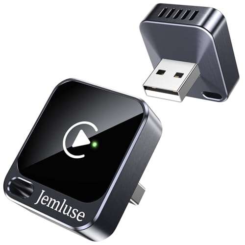 Jemluse Wireless CarPlay Adapter for Apple - Mini Size, Fast Stable Connection Convert Wired to Wireless Car Play Dongle for iPhone iOS 10+, Plug & Play for Cars from 2016+ w/USB-C (Grey) - color: Grey