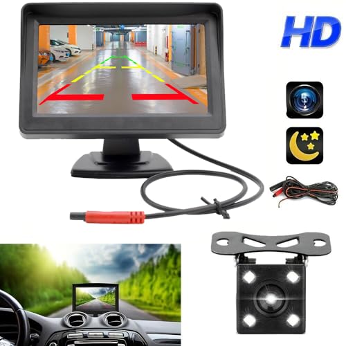 4.3 Inch TFT LCD Car Monitor Vehicle Rear View Reverse Backup Car LED Camera Video Parking System for Cars,Trucks,Pickups,Suvs, Easy Install, VS-S4301