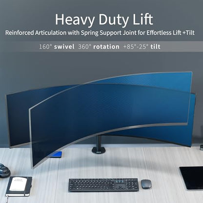 VIVO Clamp-on Single Ultra Wide Monitor Desk Mount, Low Profile Heavy Duty Adjustable Stand for 1 Ultrawide Screen up to 49 inches, 44 lbs Capacity, Black, STAND-V100C - size: up to 49" screens, style: Standard