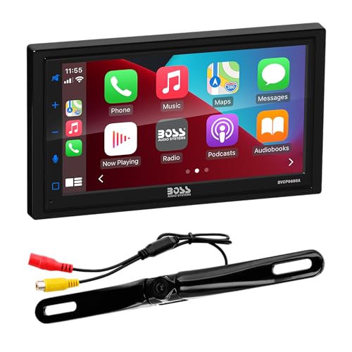 BOSS Audio Systems BCPA9685RC Car Audio Stereo System, Apple CarPlay, Android Auto, 6.75 Inch Double-Din, Touchscreen, Bluetooth Audio and Calling Head Unit, AM/FM Radio Receiver, USB, Backup Camera - style: 6.75 Inch No CD + Backup Camera