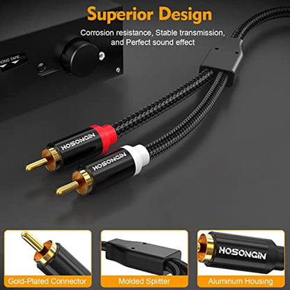 HOSONGIN RCA Cables 6.6ft 2 Pack[Hi-Fi Sound, Nylon Braided, Shielded], 2-Male to 2-Male RCA Audio Stereo Subwoofer Cable Auxiliary Cord for Home Theater, HDTV, Amplifiers, Hi-Fi Systems, Speakers - size: 6.6FT-2Pack