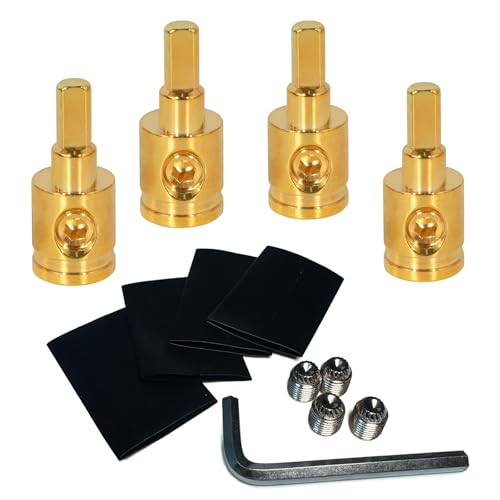 4-Pack Amp Input Reducer from 0 Gauge to 4 Gauge with Hex Screw Clamp, Includes Extra Screws, Heat Shrink Tubes & Hex Tool for Car Audio Systems 4PCS Yellow - size: 4Pcs（0 to 4 Gauge） Y