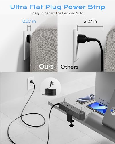 Desk Clamp Power Strip 15FT, 40W Total Fast Charging Station - size: 15FT-40W