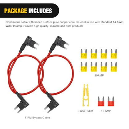 Nilight Fuse Adapter TIPM Bypass 20A 14AWG for 2007-2016 Chrysler/Dodge Ram - color: 2PCS Mini TIPM Bypass Cable