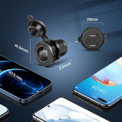 Anina 2pcs Cigarette Lighter Socket DC 12V Power Outlet Socket Replacement with Cover Waterproof Plug with Wire Fuse for Car Marine Motorcycle ATV RV 12V/24Volt Lighter Power
