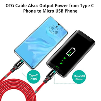 AGVEE 2 Pack 1ft USB-C to Micro USB Cable - color: Red, size: 1ft+1ft