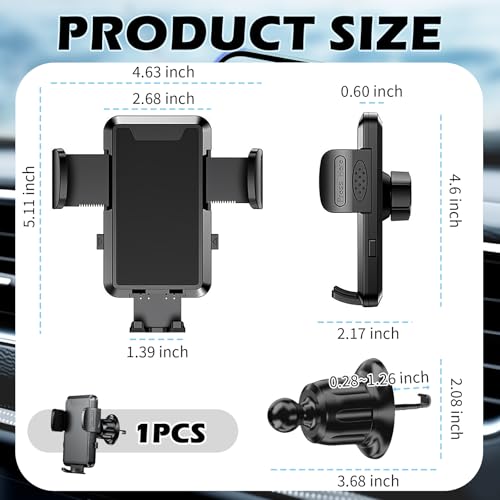 360° Rotation Car Phone Holder Vent,Car Vent Phone Mount with Retractable Hook & One-Hand Release Button for Secure Mounting,Anti-Slip & Anti-Shake Phones Holders for Your Cars