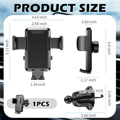 360° Rotation Car Phone Holder Vent,Car Vent Phone Mount with Retractable Hook & One-Hand Release Button for Secure Mounting,Anti-Slip & Anti-Shake Phones Holders for Your Cars