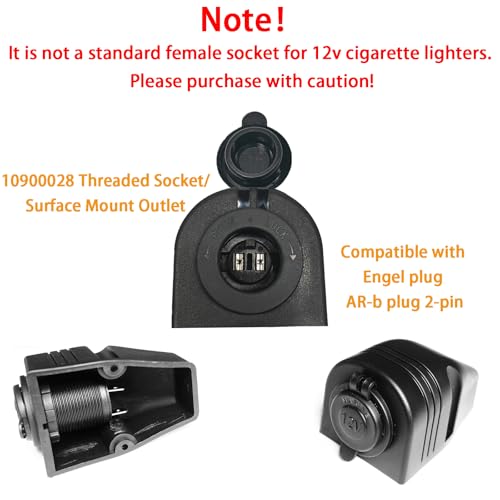 12V/24V 10900028 Threaded Socket Surface Mount Outlet, 12V Cigarette Lighter Splitter Outlet Power Socket Adapter Connector for Engel Fridge, 4WD 4x4 Camper Trailer Marine Boat Caravan