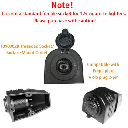 12V/24V 10900028 Threaded Socket Surface Mount Outlet, 12V Cigarette Lighter Splitter Outlet Power Socket Adapter Connector for Engel Fridge, 4WD 4x4 Camper Trailer Marine Boat Caravan