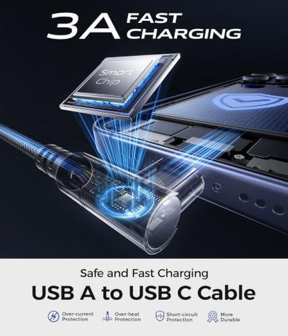 USB C Cable 90 Degree [2Pack 6FT] 3A Fast Charging USB to USB C Cable Nylon - color: Gray, size: 6FT, style: USB A to USB C