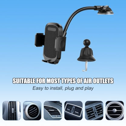 Car Windshield Phone Holder, 14" Gooseneck Strong Suction Cup Dashboard Air Vent Mobile Phone Stand, Hands-Free Auto Interior Dash Window Cellphone Mount, Fits Most 7" Devices (Carbon Fiber) - color: Carbon Fiber