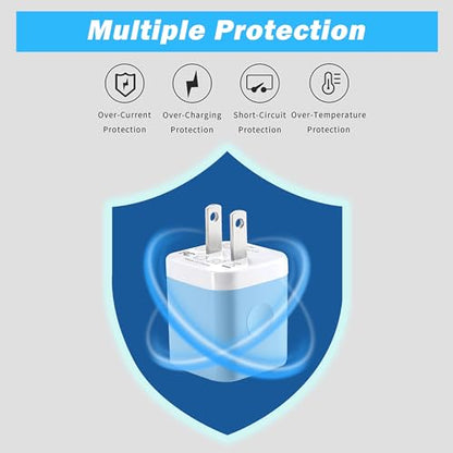 USB Charger Block, 4Pack 2.1A Dual Port USB Wall Charger Plug Power Adapter - color: Red,Blue,Green,Purple
