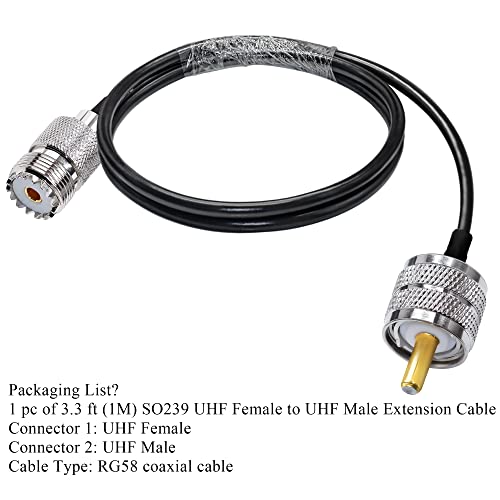TUOLNK UHF PL259 Cable RG58 3.3ft(1M) PL259 SO239 Male to Female Extension Cable Low Loss CB Coax for Two Way Radio CB Radio Wireless LAN Devices - size: 3.3ft