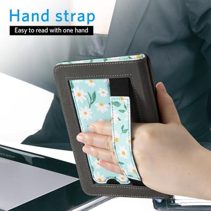 CoBak Case for 6" E-Reader - PU Leather Smart Cover with Auto Sleep/Wake & Hand Strap, not Compatible with Kobo Clara,Blue Daisy - color: Blue Daisy