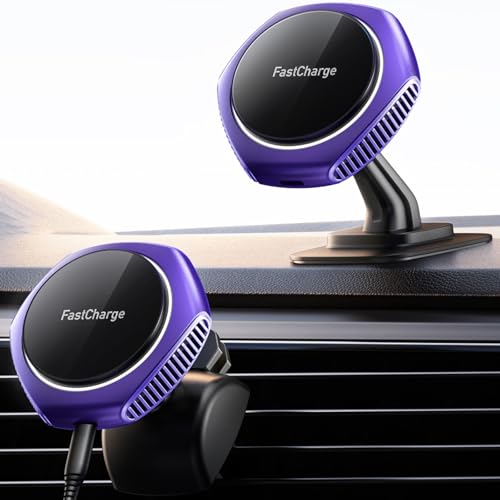 JOYMASS for MagSafe Car Mount Charger, 15W Fast Charging Magnetic Wireless Car Charger Phone Holder Mount Fits iPhone 15 Pro Max Plus 14 13 12 Mini MagSafe Case - Purple - color: PURPLE