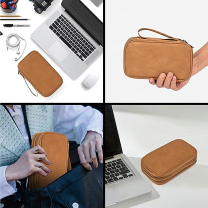 CAAORDKSO 범용 전자 액세서리 휴대용 케이스, 전자 케이블 정리함 가방, 케이블, USB, 코드, 충전기, 휴대폰, 보조 배터리, 이어폰용 여행용 케이블 액세서리 가방 파우치 (브라운, 라지) - color: 브라운., size: Large