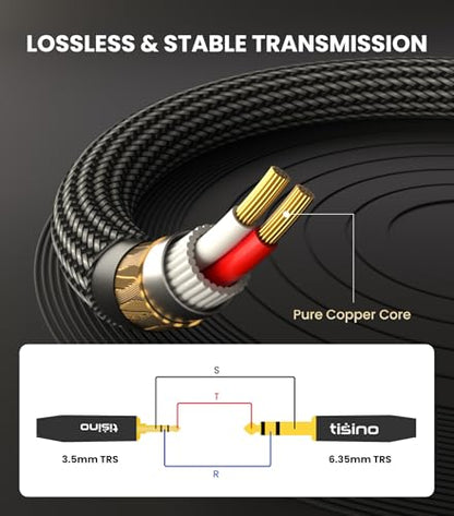Tisino 1/4" to 1/8" Audio Cable, 3.5mm to 1/4" TRS Adapter Cable, 6.6FT/2m - size: 6 feet