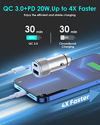 iPhone Fast Car Charger,[Apple Certfied] 38W Dual USB C Car Charger Adapter - color: Silver